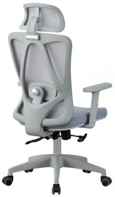 Scaun ergonomic, suport lombar reglabil, tetiera reglabila, cotiera 2D, reglare pe inaltime, mecanism inclinare/blocare in 3 pozitii, pivotant, Mesh, Gri