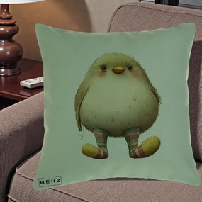 Perna Decorativa Pui Pufos cu Sosete Dungate, 40x40 cm, Verde, Husa Detasabila, Perna Inclusa, BEKZ®