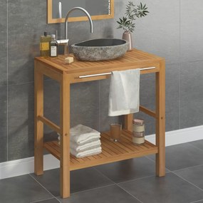 Dulap de toaleta, lemn masiv de tec, chiuveta din piatra de rau 74 cm