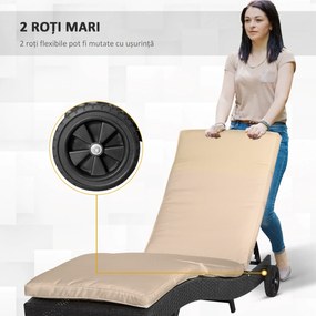 Outsunny Șezlong de Grădină din Ratan PE Negru cu Spătar Reglabil și Pernă Captușită pentru Relaxare Optimală 207x70x70cm | Aosom Romania