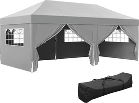 Outsunny Pavilion de grădină exterior pavilion pliabil 3 x 6 m cu 6 pereți laterali, sac de transport inclus, gri | Aosom Romania