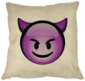 Perna Decorativa Patrata Emoji Diavol, 40x40 cm, Husa Detasabila, Burduf