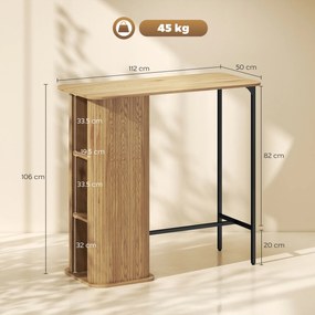 HOMCOM Masă Înaltă, Masă de Bar cu 3 Rafturi de Depozitare și Picioare Metalice, 112x50x106 cm, Lemn Natural | Aosom Romania