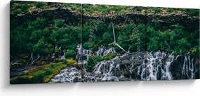 Tablou cu cascade în natură (cu ceas) (90x30 cm)