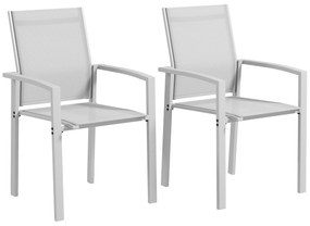 Outsunny Set de 2 Scaune de Grădină cu Cadru din Aluminiu, Plasă Respirabilă și Cotiere, 56x58x89 cm, Gri Deschis | Aosom Romania