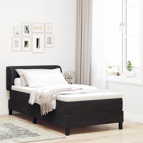 vidaXL Pat box spring cu saltea, negru, 90x190 cm, catifea