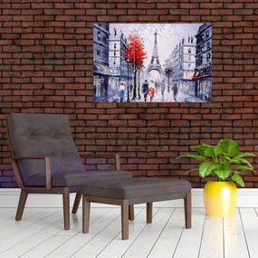 Tablou - Străzi din Paris, pictură în ulei (90x60 cm)