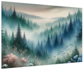 Tablou - Peisaj forestier cu ceață (90x60 cm)
