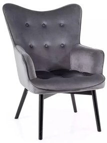 Fotoliu Carmen velvet gri Blu14/negru mat