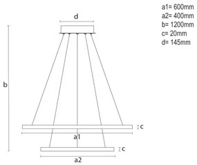Candelabru suspendat LED dimabil pe cablu, 55 W, 230 V, 3000–6500 K, Ø 60 cm + telecomandă