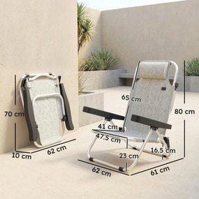 Set Outsunny 2 Șezlonguri Pliabile și Reclinabile pe 4 Poziții cu Suport pentru Cap, din Aluminiu, 62x61x80 cm, Gri | Aosom Romania