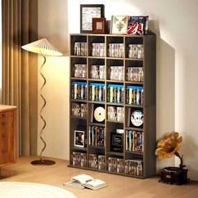 HOMCOM Mobilier de depozitare multimedia 456 CD/ 336 DVD - bibliotecă din lemn cu rafturi reglabile, 89 x 130,5 cm, maro | Aosom Romania