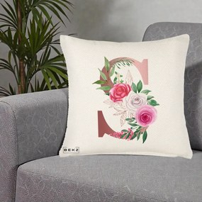Cadou Personalizat - Perna Personalizata Monograma Rose Gold Litera S, 40x40 cm, Crem Reliefat, Husa Detasabila, Perna Inclusa, BEKZ®