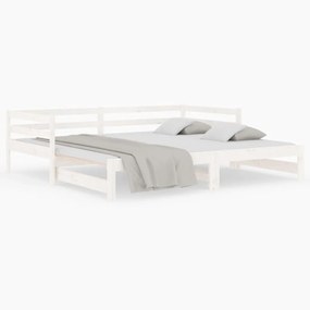 814695 vidaXL Pat de zi extensibil, alb, 2x(80x200) cm, lemn masiv de pin