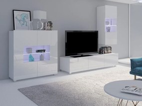 Mobilă pentru sufragerie Providence B111Alb, Alb lucios, Părți separate, Cu comodă tv, Cu componente suplimentare, PAL laminat, 250x43cm, 87 kg