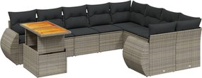 vidaXL Set mobilier de grădină cu perne, 10 piese, gri, poliratan
