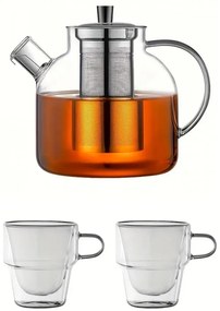 Set ceainic Balvi 1 litru si 2 cani pereti dubli 250 ml, sticla borosilicata