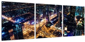 Tablou cu oraș nocturn (cu ceas) (90x30 cm)
