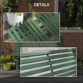 Outsunny Bancă pentru Grădină, Banca de Exterior pentru Terasă cu Șezut și Spătar cu Lamele, 123x67x79 cm, Verde | Aosom Romania