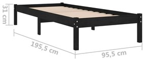 Cadru de pat UK Single, negru, 90x190 cm, lemn masiv de pin Negru, 90 x 190 cm