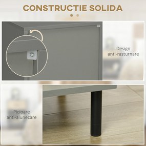 Set de 2 Noptiere, Masa Laterala cu Sertar, Raft de Depozitare, Masa laterala pentru Camera de Zi Dormitor, Gri si Stejar HOMCOM | Aosom RO