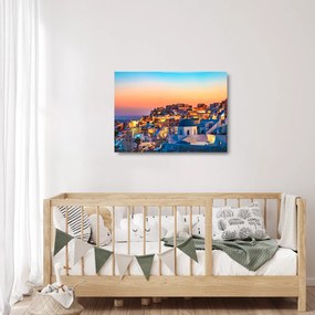 Tablou pe sticlă - Santorini în amurg (70x50 cm)