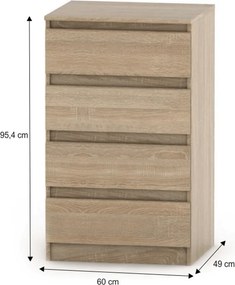 Comodă cu 4 sertare, stejar sonoma, HANY NEW 014