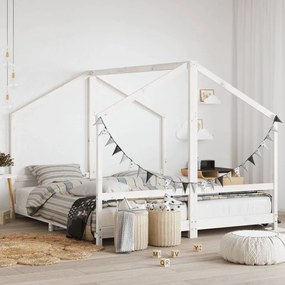 3200590 vidaXL Cadru de pat pentru copii, alb, 2x(90x200)cm, lemn masiv de pin