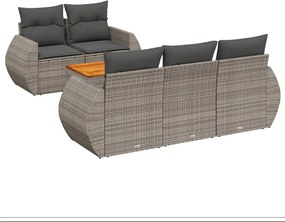 vidaXL Set mobilier grădină cu perne, 6 piese, gri, poliratan