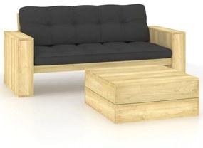 Set mobilier de grădină cu perne, 2 piese, lemn de pin tratat