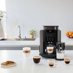 Espressor automat Krups Arabica Latte EA819E10, 1450W, 15 bar, 1.7 l, LCD, 5 programe, 3 functii, 3 setari de temperatura si aroma, Milk Comfort / One Touch Cappuccino, Negru