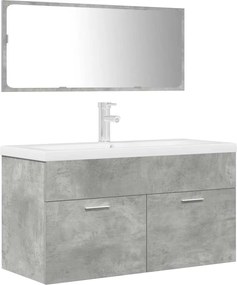 vidaXL Set mobilier de baie, 3 piese, gri beton, lemn compozit