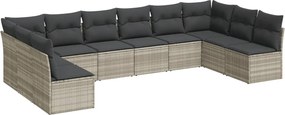 vidaXL Set canapele de grădină cu perne 10 piese gri deschis poliratan