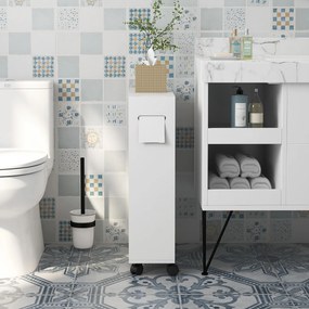kleankin Corp de depozitare toaletă/baie cu locaș pentru hârtie igienică pe roți - 52 x 17 x 67 cm alb | Aosom Romania