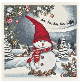 Față de masă tapițerie de Crăciun cu om de zăpadă 90x90 cm
