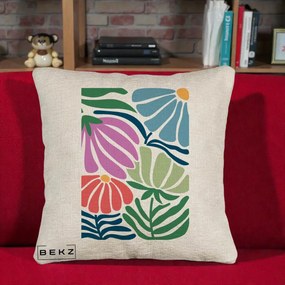 Perna Decorativa Flori Grafice Multicolore Modern, 40x40 cm, Bej Canapea, Husa Detasabila, Perna Inclusa, BEKZ®