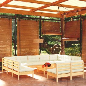 3097217 vidaXL Set mobilier grădină cu perne crem, 12 piese, lemn masiv de pin