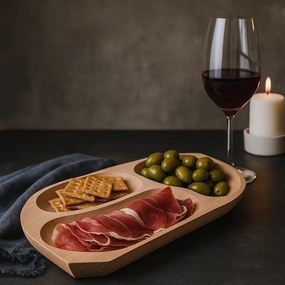 Platou din lemn cu 3 compartimente, fag, 43x23 cm