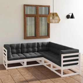 Set mobilier de gradina cu perne, 5 piese, lemn masiv de pin Alb, 1