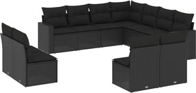 vidaXL Set canapele de grădină cu perne, 11 piese, negru, poliratan