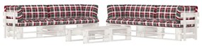 3067009 vidaXL Set mobilier din paleți cu perne, 6 piese, alb, lemn pin tratat