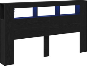 vidaXL Tăblie LED Stejar Negru 180 x 18,5 x 103,5 cm Lemn compozit