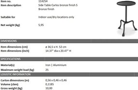 Masuta laterala design elegant LUX Carlos S, bronz 114254 HZ