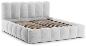 Pat matrimonial gri deschis tapițat cu spațiu de depozitare cu somieră 200x200 cm Lupine – Micadoni Home
