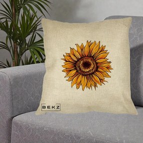 Perna Decorativa Floarea Soarelui Vibranta, 40x40 cm, Crem, Husa Detasabila, Perna Inclusa, BEKZ®