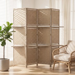 HOMCOM Separator de camere 4 panouri 2 rafturi pliabile natural pai | Aosom Romania
