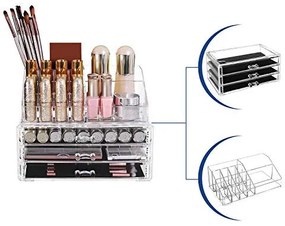 Organizator cosmetice cu 3 sertare, plastic, transparent, Songmics
