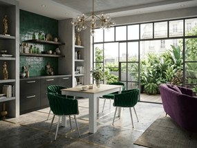 Fotoliu de dining din catifea ORION VELVET cu picioare argintii, verde.