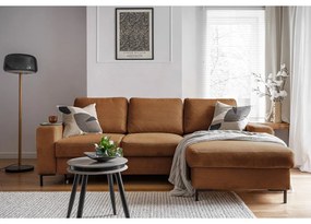 Colțar portocaliu/maro extensibil cu tapițerie din catifea reiată (cu colț pe partea dreaptă) Lofty Lilly – Miuform