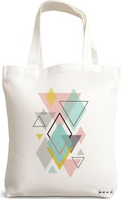 Sacosa de Panza pentru Cumparaturi, Geanta Tote, model Geometrica Pastel, 38x34.5 cm, Alba, BEKZ®